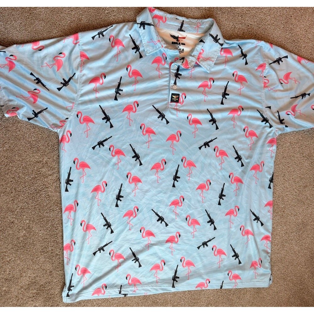 Eagle Six Gear Men Golf Stretch Polo Shirt Flamingo AR Rifles XL